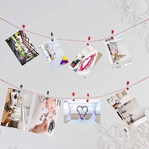 Livder Christmas Clips, 100 Pieces Snowflake Wooden Clothespins Red Green Pegs for Christmas Party Decorations