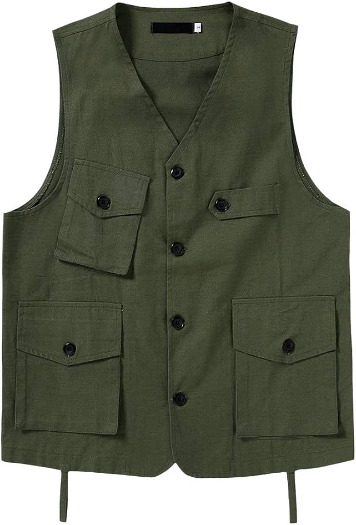 iLXHD Summer Men's Suit Formal Multi-Pocket Suit Vest V Neck Skinny Layered Plaid Dress Business Wedding Waistcoat Vest