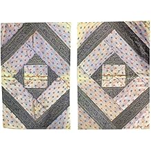 Mogul Interior 2 Ethnic Silk Bed Pillow Cover Vintage Sari Border Patchwork Pillow Cases 30"X 20"