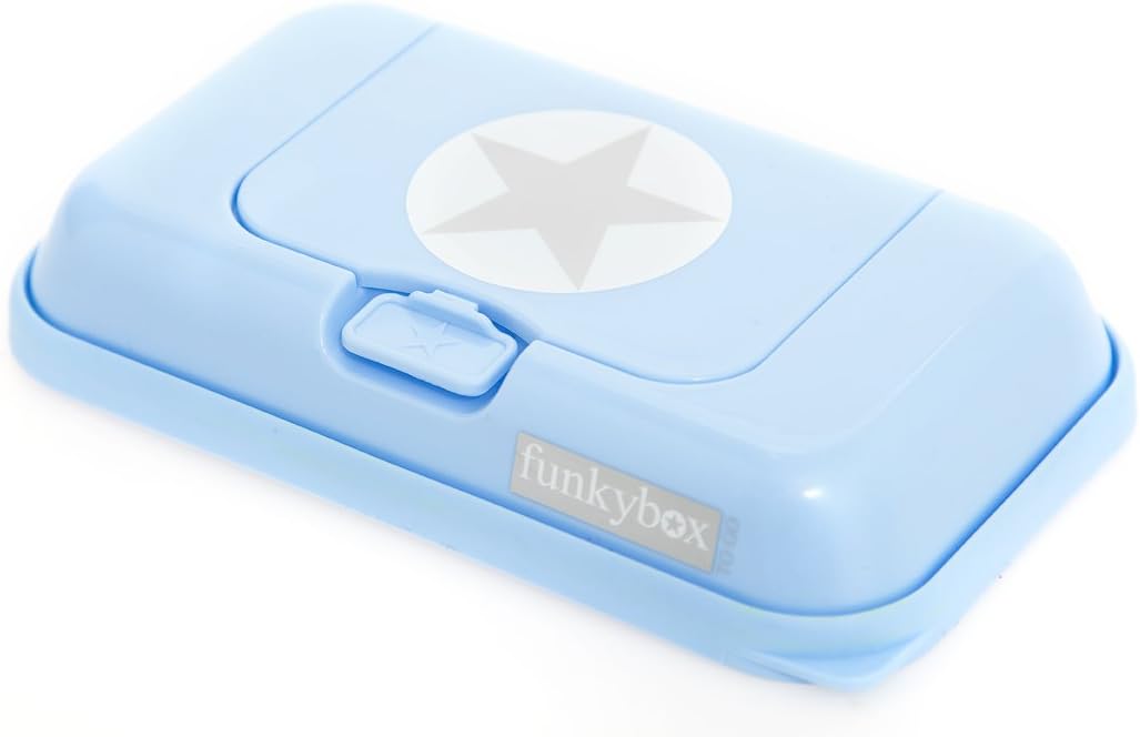 Funkybox - Pequeña cajita para toallitas húmedas - Azul con gris estrella: Amazon.es: Bebé