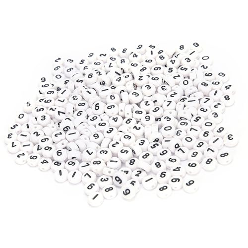 500Pcs Number Beads, 4 x 7mm Number 0-9 White Acrylic Number Beads, DIY Handmade Bead Jewelry Accessories for Craft Collection Jewellery Making