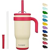 BJPKPK 18 OZ Insulated Travel Tumbler with Handle and Straw, Stainless Steel Water Bottle, Double Wall Vacuum Insulated Mug, for Work, Car, Travel, Cream