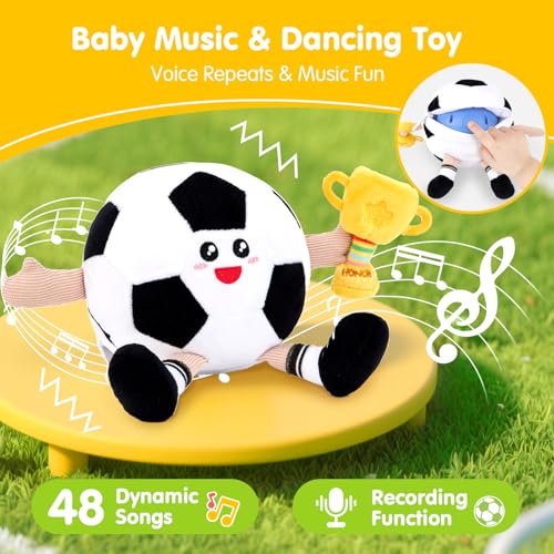hahaland Baby Toys 6-12 Months – Popping Ball Football Toys Children 1 Year with Music & Recording, Tummy Time Interactive Plush Gifts Baby 6 9 12 Months