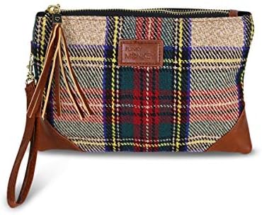 Corner Detail Vegan Tartan Wristlet Wallet Clutch Bag - Phone Purse Handbag - Red, Green, Tan Plaid - Funky Monkey Fashion (Red, Green, Beige Plaid)