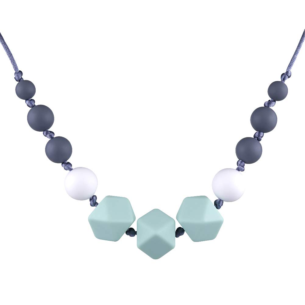 tuxepoc Silicone Teething Necklace for Mom to Wear,Nursing Necklace Baby Teethers 100% Food Grade Silicone Teething Beads,Silicone Teether Chewlery Necklace Chewing Tool,BPA FREE Chew Beads