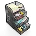 Black Metal Wire Mesh 3 Slide-Out Drawers & 1 Top Shelf Desktop Office Supply Storage Organizer Rack