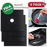 Gas Range Protectors, Stovetop Burner Liner Covers, Dishwasher Safe, Reusable, Non-Stick, FDA Approved,Fast Clean Liners for Kitchen/ Cooking (10.6” x 10.6”)-4 Pack