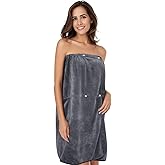 SINLAND Women's Spa Wrap Microfiber Lightweight Knee Length Bath Body Wrap Shower Towels with Adjustable Closure 28 Inch x 54 Inch Grey