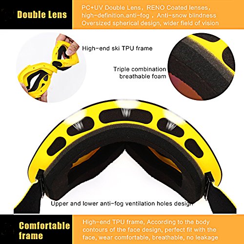 Loyalfire Ski Goggles, Polarized Snow Goggles with Double Layers UV Protection Anti-Fog Myopia Frame Ski Mask Glasses Skiing Men Women Kids Snow Snowboard Goggle