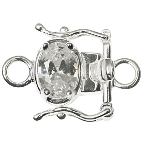 925 Sterling Silver Clear Cz Crystal 1-Strand Pearl Box Clasp 20mm Connector Switch Bead with Double Safety Lock