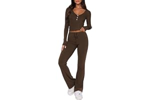 FWBBG Womens 2 Piece Lounge Sets Long Sleeve Crop Tops V Neck Flare Pants Set Fall Y2k Casual Outfits