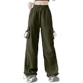AOWKULAE Girls Cargo Pants Casual Drawstring Jogger Sportswear Parachute Pants