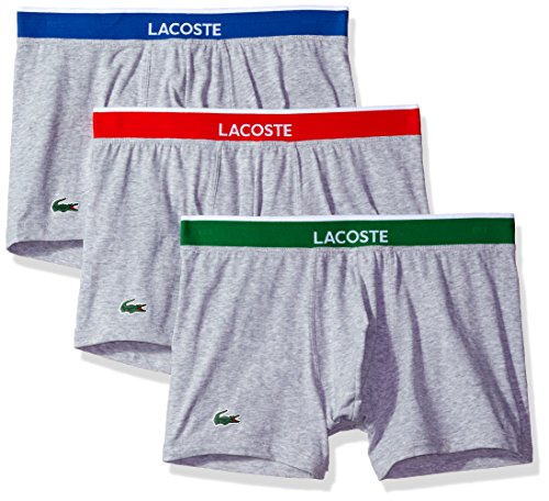 Lacoste Men's 3 Pack Grey Waistband Trunk, Navy/Grey/Red, Medium