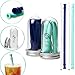 Collapsible Silicone Straws - Portable Reusable Straw with Case - Foldable Straws Dishwasher Safe - Wide Drinking Smoothie Straws Reusable - 2 Carrying Case - 2 Cleaner Brush