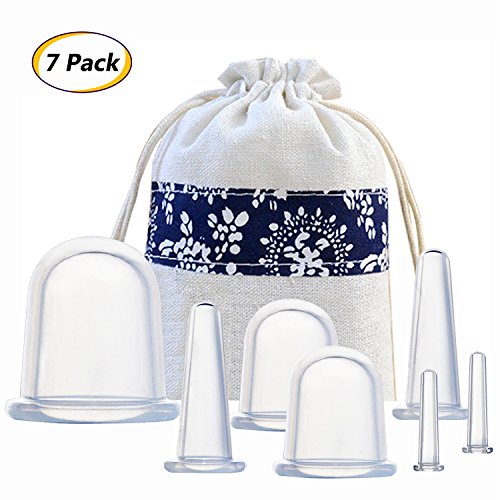 MEINA 7Pcs Silicone Face & Body Massage Vacuum Cupping Therapy Set w/ 4 Sizes Clear Cups for Body Facial Cellulite Blaster,Anti-aging,Wrinkle Reducer,Muscle Soreness Joint Pain Relief