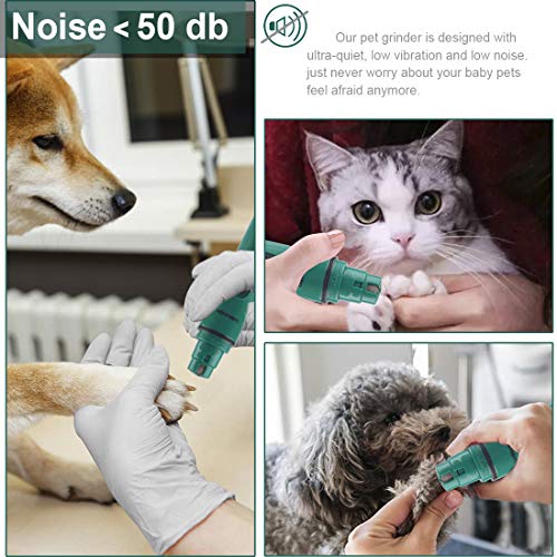 Dog Nail Grinder,2 Speed Electric Pet Nail Trimmer Clippers File/Rechargeable Pet Grooming Kit for Small Medium Large Pets Cats(Stylish Green) - Thumbnail 4