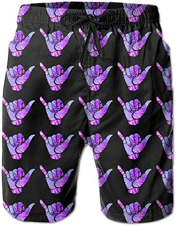 Mens Casual Beach Board Shorts Shaka Hawaii Purple Hand Swim Trunk