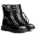 Shenn Women's Round Toe Knee High Punk Military Combat Boots(Black,US8)