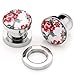 PiercingJ Mens Womens Pair Punk Stainless Steel Screw Tunnels Ear Expander Stretcher Piercing Gauge (Chinese Peony)
