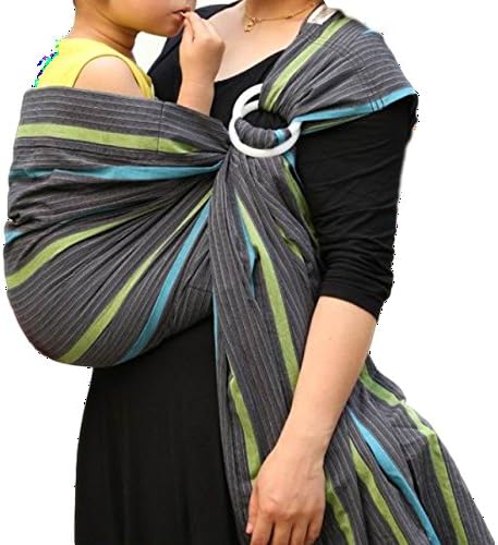 【FIRAMO BABY】 Baby Ring Sling Carrier for Infant Lightly Padded Wrap Breastfeeding Privacy 100% Cotton Grey Rainbow