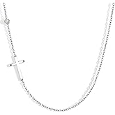 CHIC & ARTSY 925 Sterling Silver Sideways Cross Necklace for Women Religious Faith Gifts For Her - Created Opal - 18" with 2" Extender