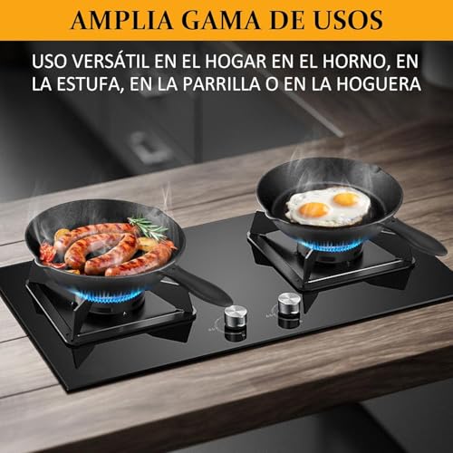 Ausein Juego de 5 Sartenes de Hierro Fundido, Cast Iron Skillet con Espátula y Guantes, Cacerolas de Hierro Fundido Antiadherentes, Ideal para el hogar, la cocina y el camping