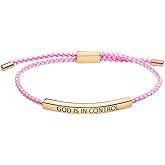Pingyongchang God Is In Control Inspirational Bracelets for Women,Christian Faith Bracelets Handmade Letter Braided Adjustable Stainless Steel Bangle Men Christmas Birthday Gifts Jewelry