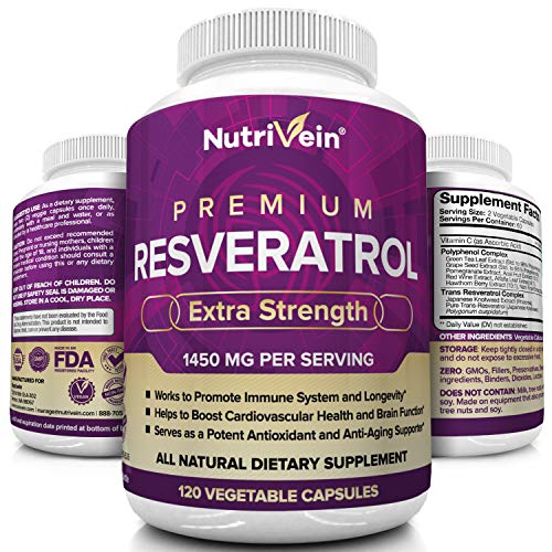 Nutrivein Resveratrol 1450mg Anti Aging Antioxidant Supplement 120
