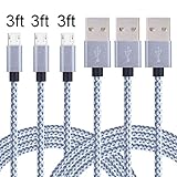 Cordking Micro USB Cable,3Pack 3FT Nylon Braided High Speed 2.0 USB to Micro USB Charging Cables Android Fast Charger Cord for Samsung Galaxy S7 Edge/S6/S5/S4,Note 5/4,HTC,LG,Tablet (Gray White)