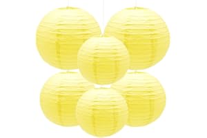 Yosawa 6 Pcs Paper Lanterns Decorative Round Paper Lantern Hanging Paper Lanterns for Party, Classroom, Wedding, Halloween,Christmas,Home Decoration （ 8”10” 12”/Yellow）