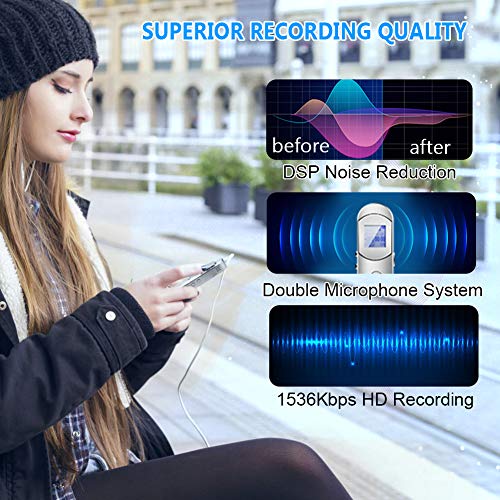 Voice Recorder, 16GB 1536Kbps Digital Voice Activated Recorder for Meetings,Lectures,Class - Stereo Audio Sound Recorder with 64GB TF Card Expansion, Noise Reduction, Password, USB Charge by Hfuear - Thumbnail 2
