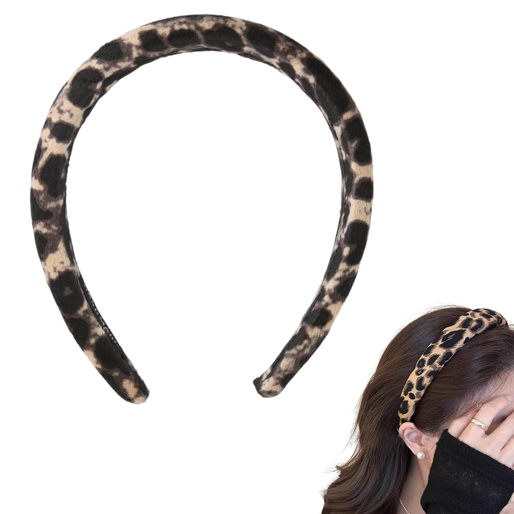Leopard Print Headband Hairband for Women Velvet Padded Hairband Hair Wrap Cheetah Hair Band for Party Cosplay Wide Leopard Headbands for Women
