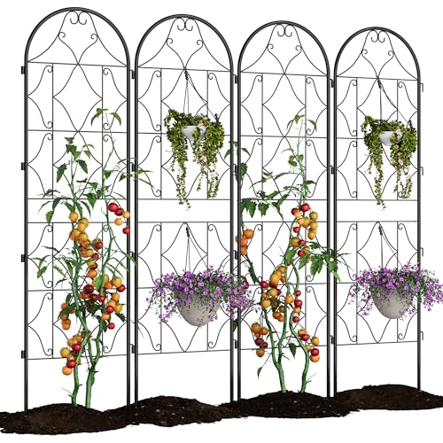 GarveeLife Large Black Metal Garden Trellis Panels – 75"(2M) Tall Decorative Fence for Climbing Plants, Vegetables & Vines – Rustproof Outdoor Support Screen – Ideal for Flowers, Roses, Cucumbers –