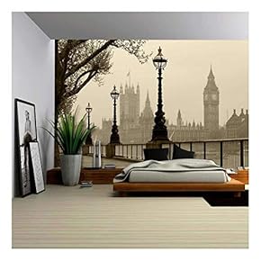 Big Ben Houses of Parliament, London in Fog - Removable Wall Mural | Self-Adhesive Large Wallpaper - 66x96 inches