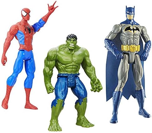 3 LOT Bundle Marvel Hulk, Spider-Man Titan Hero Series Spider-Man and Mattel Batman Figure, 12-Inch