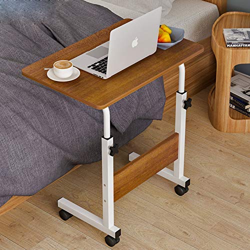 Side Table Movable Side Desk with Bookshelf Casters Student Desk Height Adjustable Computer Stand Portable Workstation Snack Table for Bed and Couch 60×40cm