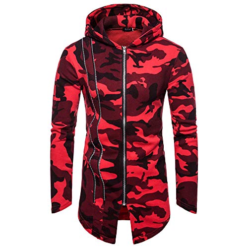GREFER Clearance Men's Coat Personality Hooded Camouflage Zipper Jacket Cardigan Long Sleeve Outwear