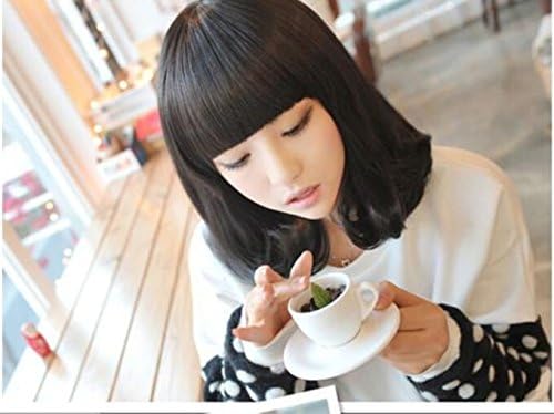 Simpleyourstyle Dark Brown Natural Black Anime Cosplay Wigs Pear Head Long Synthetic Full Heat Resistant Bang Wigs for Women (Natural Black)