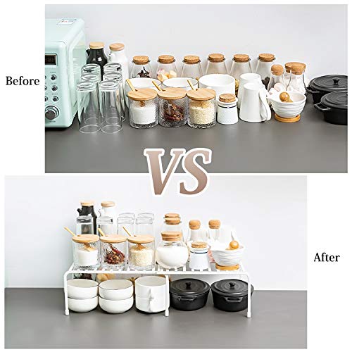 Himetsuya Kitchen Cabinet Organizer,Metal Expandable Kitchen Counter and Storage Cabinet Shelf, Stackable Dish Organizer for cabinets, Pantry Shelves, Bowls, Mugs, Set of 2(L 12.8"-22")