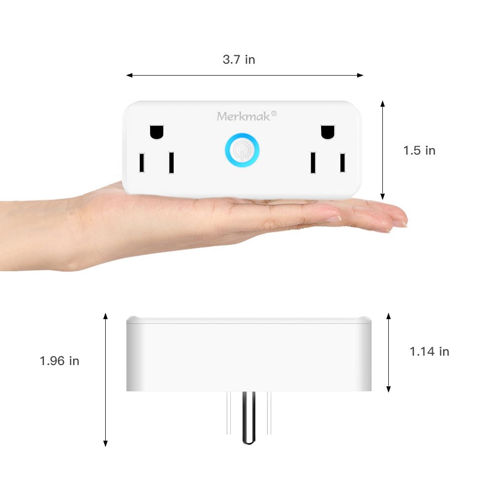 Smart Plug ,Merkmak Wi-Fi Mini Dual Outlets Smart Sockets 15A Timing Switch with Energy Monitoring Compatible with Amazon Alexa and IFTTT Google Assistant No Hub Required(Android/IOS)
