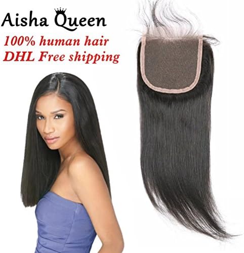 Aisha Queen Brazilian Straight Lace Front Closure 4x4 Virgin Human Hair Closure with Baby Hair 12" Free Part