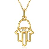 SISGEM Natural Diamond Hamsa Hand Pendant Necklace in 14K Solid Gold, Real 14K Yellow Gold Evil Eye Pendant Lucky Protection Jewelry Anniversary Birthday Gift for Women 18" (0.013ctw Diamond)