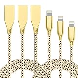 Firodo Lightning Cable,3Pack 3FT 6FT 10FT Nylon Braided Cord Metal Shell iPhone Cable Certified to USB Charging Charger for iPhone 7/7 Plus/6/6 Plus/6S/6S Plus,SE/5S/5,iPad,iPod Nano 7 (Gold Black)