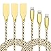 Firodo Lightning Cable,3Pack 3FT 6FT 10FT Nylon Braided Cord Metal Shell iPhone Cable Certified to USB Charging Charger for iPhone 7/7 Plus/6/6 Plus/6S/6S Plus,SE/5S/5,iPad,iPod Nano 7 (Gold Black)