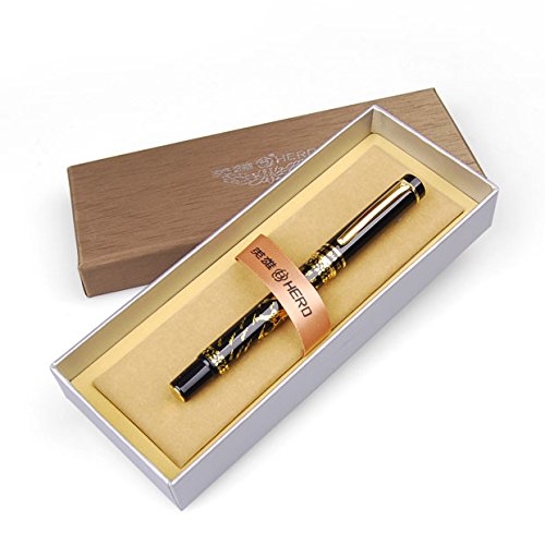 Hero Classical Black & Golden Eight Running Horses Fountain Pen With Medium Nib Gift Box Birthday Present