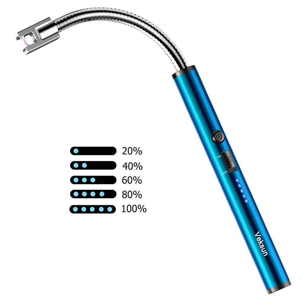Candle Lighter, VEKSUN USB Rechargeable Lighter,Electric Arc Lighter Long Flexible Flameless for Candles,Camping,Grill,Stove,BBQ（Blue）