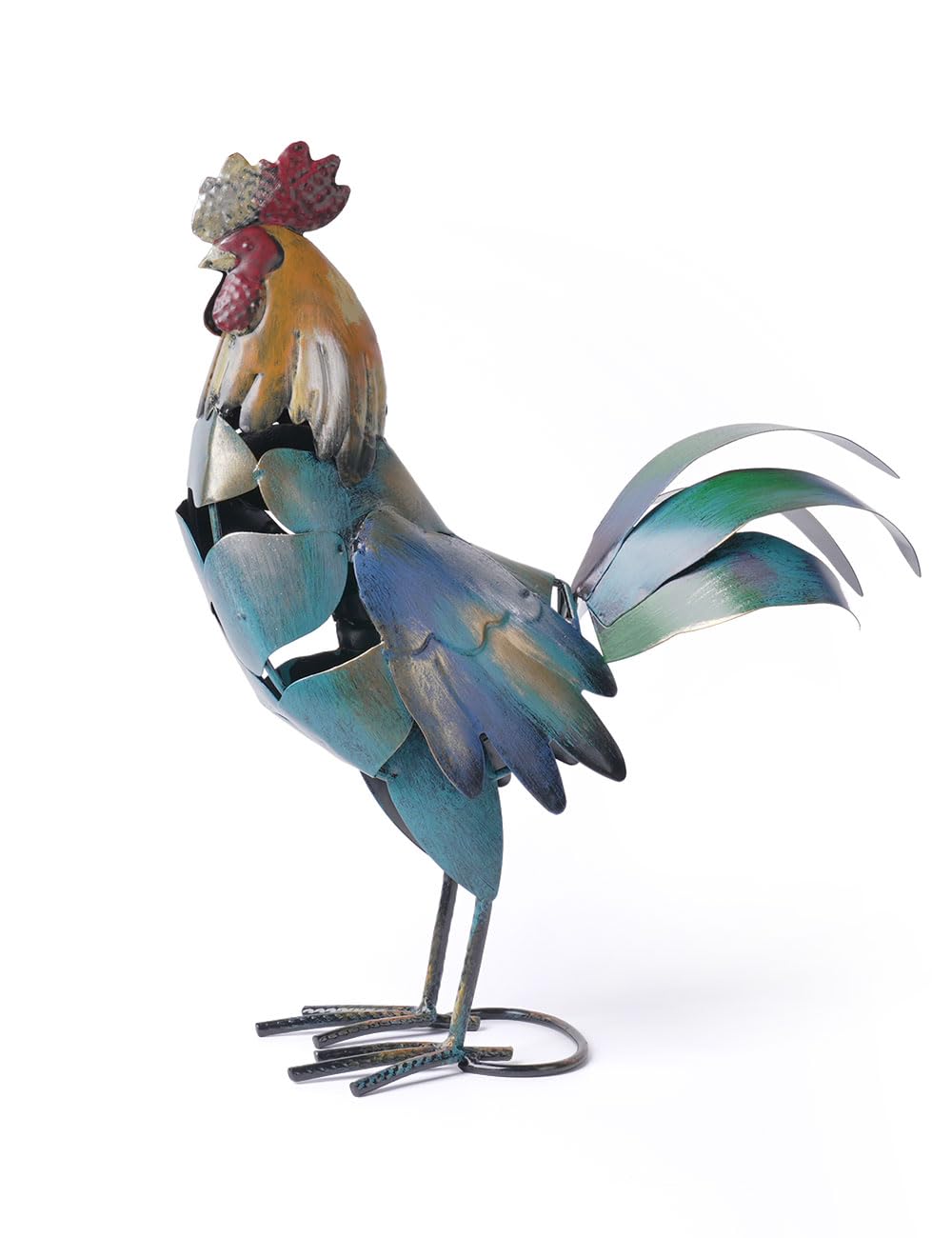 HAUCOZE Metal Rooster Sculpture Statue Animal Figurine Gifts Chicken Decor Modern Arts Home Ornament Table Centerpiece Crafts 39cm