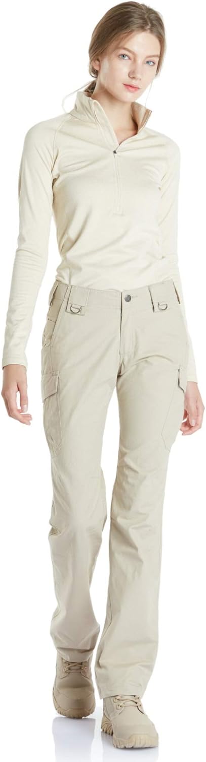 CQR Women's Flex Stretch Tactical Pants, Water Repellent Ripstop Work Pants, Elastic Waist Straight/Cargo Pants with Pockets : Clothing