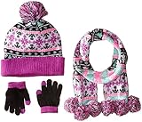 Pink Platinum Little Girls Hat Glove Scarf 3pc Set- Far Isle, Purple, Youth