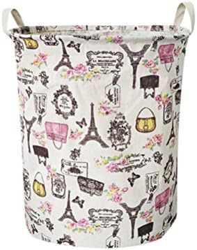 Woshishei 44 35cm Folding Cylindric Waterproof Coating Canvas Fabric Laundry Hamper Storage Basket Clothes Laundry Basket (Eiffel Tower)